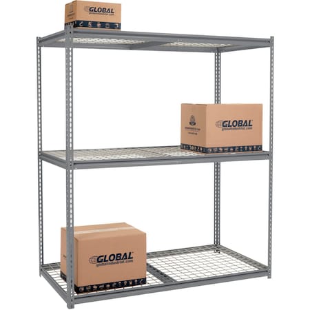 Global Industrial High Cap. Starter Rack 72Wx48Dx96H 3 Levels Wire Deck 1000lb Per Shelf GRY 580958GY